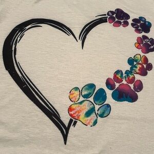 White Heart Colorful Paw Print Women's Tee